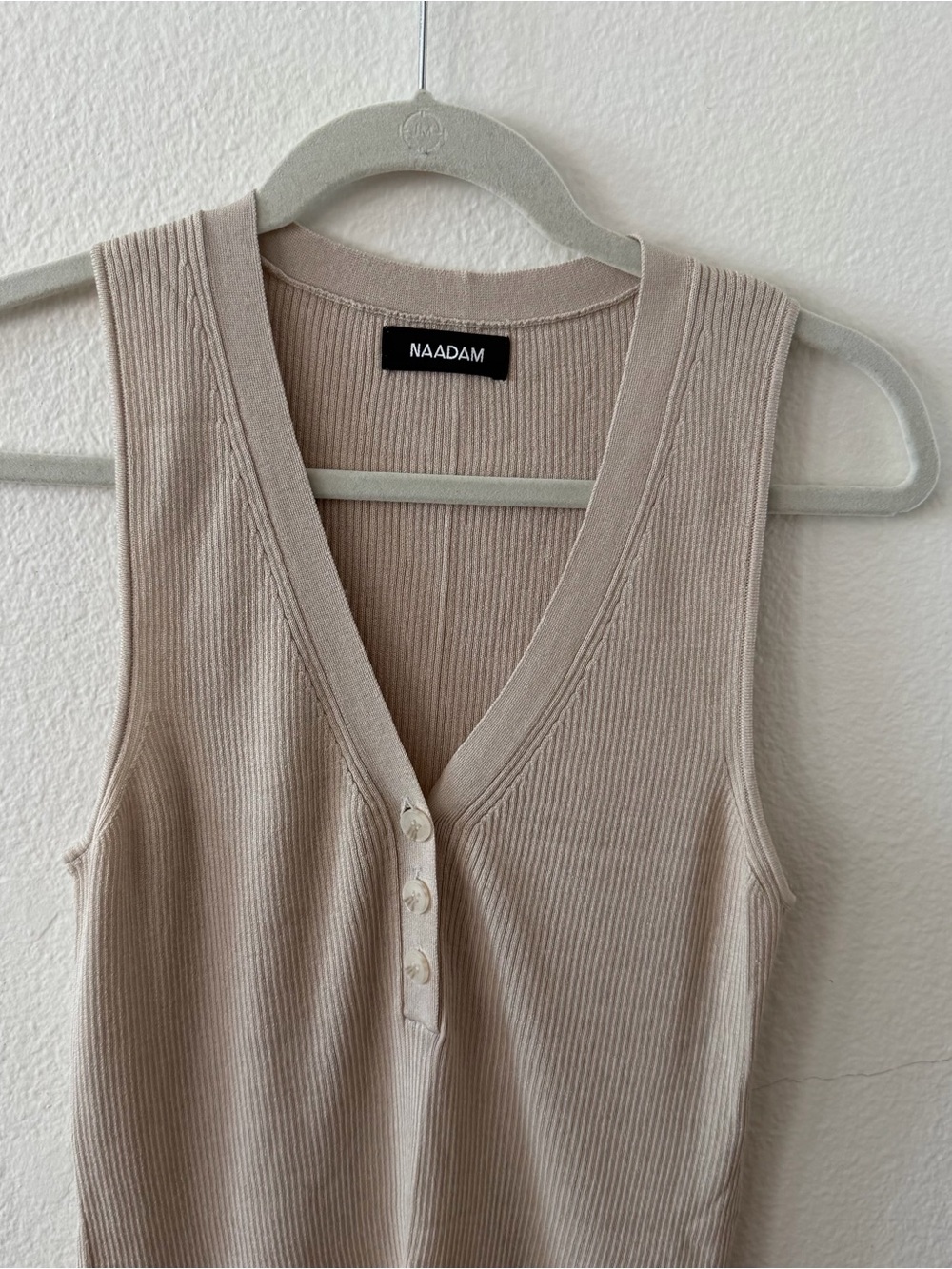NAADAM Silk Cashmere Ribbed Sweater Vest Size L Beige